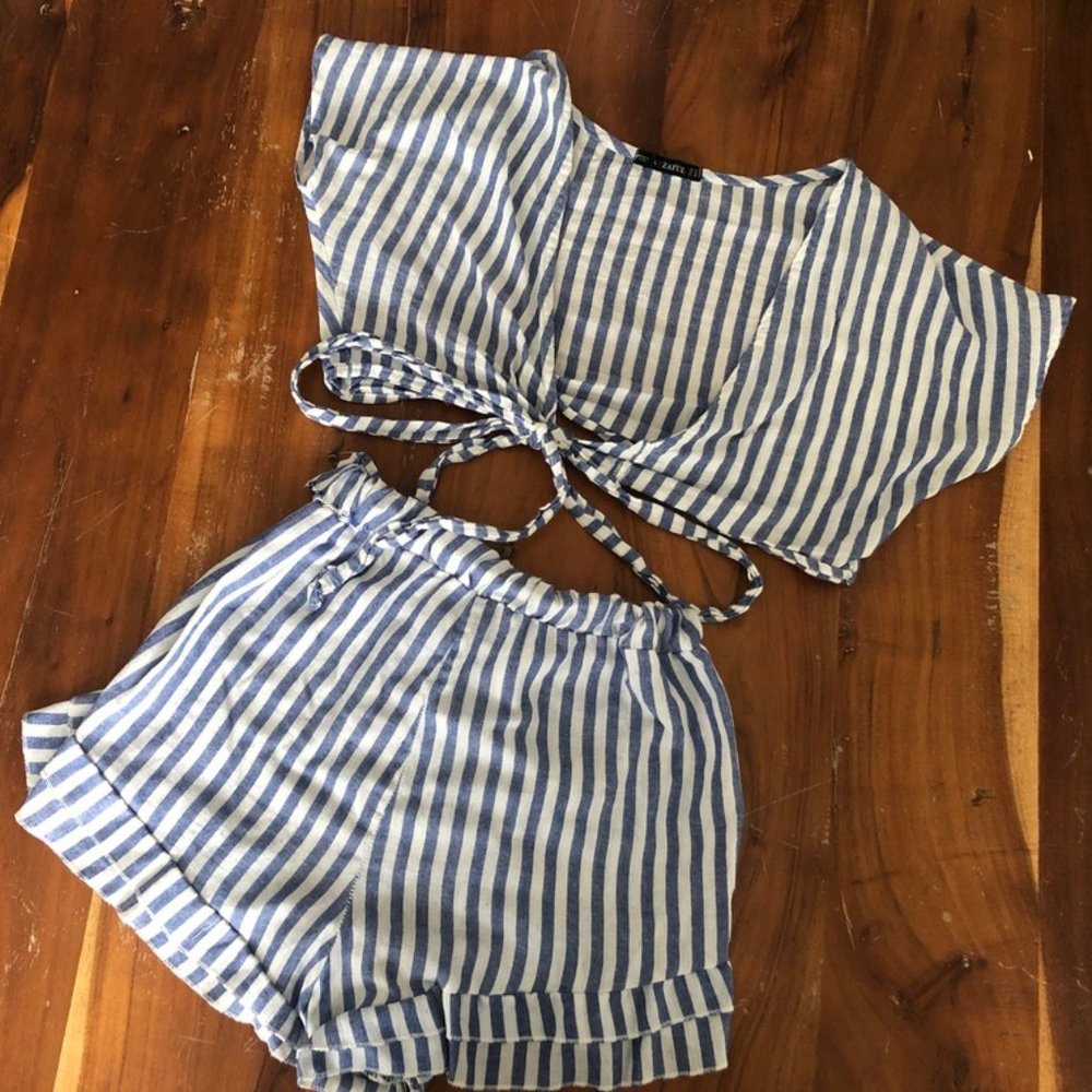 Blue Striped Two Piece Set